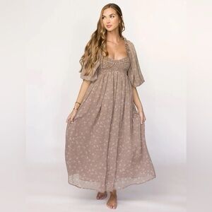 Worth Collective Harlow Dress in taupe floral